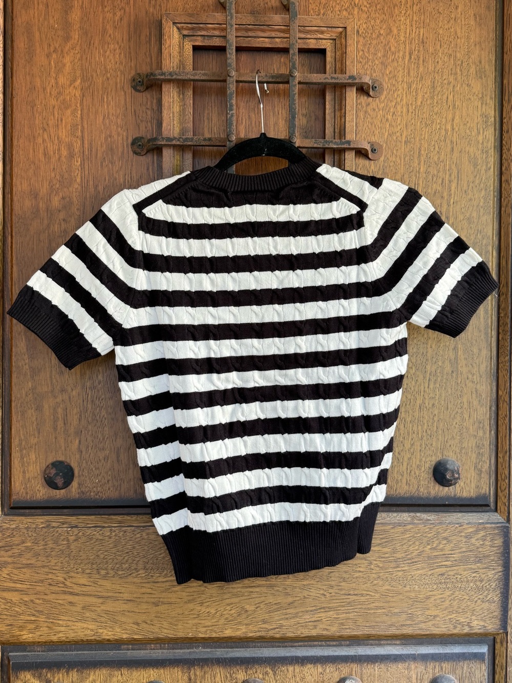 Lacoste Black and White Striped Kids Short Sleeve Sweater size S - Picture 3 of 4